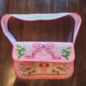 Pink Swan Beaded Women's Bag